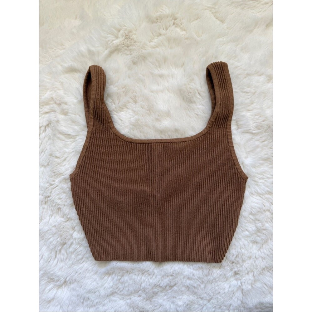 Babaton Camel Brown Ribbed Crop Tank